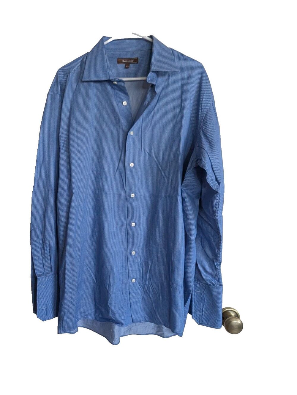 Santorelli Blue Striped Dress Shirt Men's 16.5 R Italian Long Sleeve Business